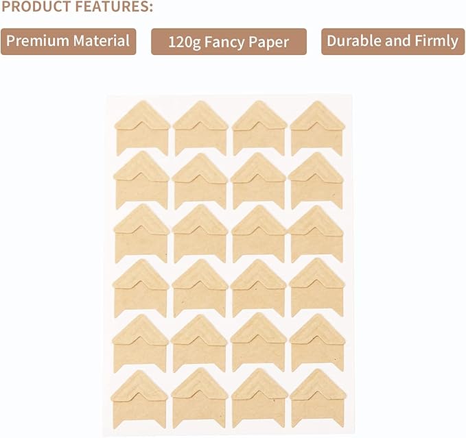GOONAVI 15 Sheets 360 Pcs Cowhide Acid-Free Photo Corners Mounting Self Adhesive for DIY Photo Album Journal