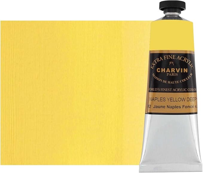 Charvin Extra Fine Professional Acrylic Paint - Naples Yellow Deep, 60ml Tube, Triple-Milled, Lightfast Pigments, Open Stock Artist Acrylic Paints in Nature-Inspired Hues