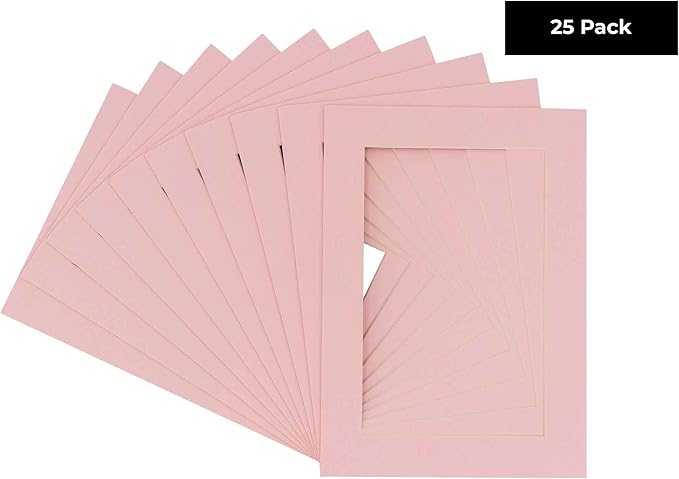 11x14 Mat for 8.5x11 Photo - Precut Soft Pink Picture Matboard for Frames 11 x 14 Inches - Bevel Cut Matte to Display Art 8.5 x 11 Inches - Acid Free Pack of 25 MATS with Backing Boards & Clear Bags
