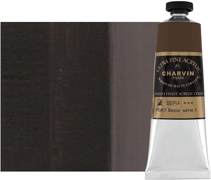Charvin Extra Fine Professional Acrylic Paint - Sepia, 60ml Tube, Triple-Milled, Lightfast Pigments, Open Stock Artist Acrylic Paints in Nature-Inspired Hues
