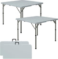 Set of 2 Square Folding Table 34in Multi-Functional Portable Folding Card Table with Carrying Handle for Indoor Outdoor Camping,Picnic, Office, Party Use HDPE Plastic Tabletop with Metal Frame(Grey)