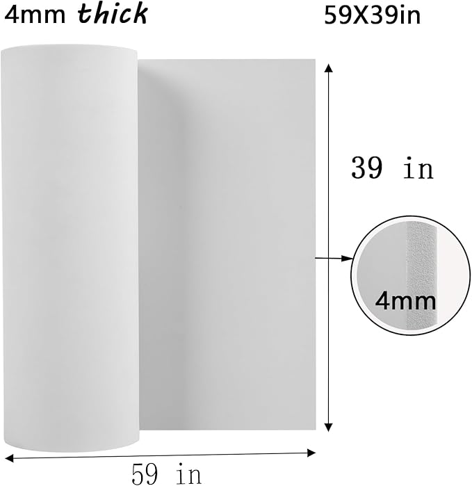 AMZQNART EVA Foam 4mm, Cosplay Foam 39x59 inch White, High Density 90 kg/m³, for Craft Projects Cosplay Costumes, Fake Weapons, Decorations, Christmas, Easter, Thanksgiving, etc.