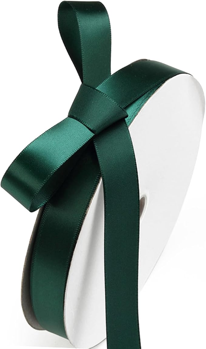 5/8" x 100 Yards Hunter Green Polyester Satin Ribbon Single Faced Bulk Fabric Ribbons for Gift Wrapping, Crafting, Bows Making, Sewing, Wedding, Home Decor