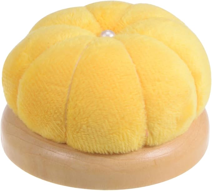 HARFINGTON Wooden Base Needle Pincushions Japanese Style Pin Cushions Round Pin Cushion Needle Holder for Sewing Quilting Needlework DIY Crafts, Yellow