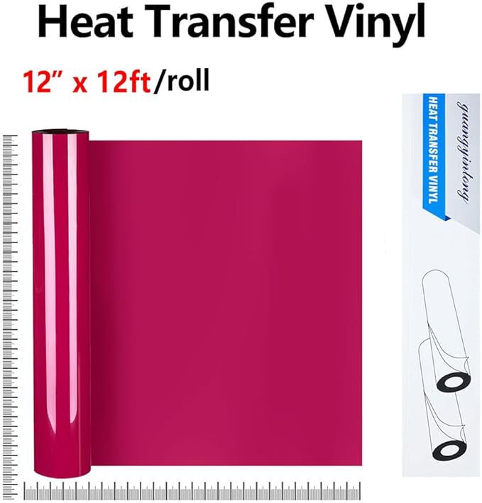 guangyintong Heat Transfer Vinyl Rose Red HTV Rolls, 12" x 12ft Rose Red Iron on Vinyl for T-Shirts, Matte Surface HTV Vinyl for All Cutter Machine Easy to Cut & Weed for Heat Vinyl DIY Design