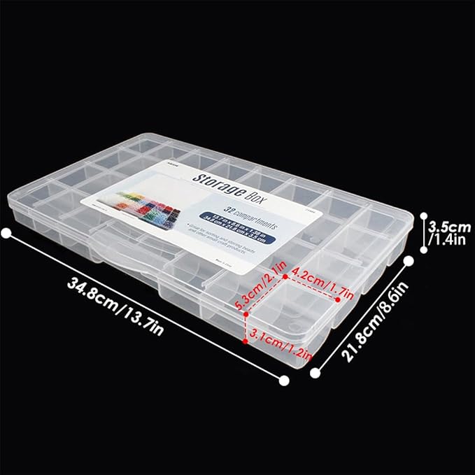 32 Grids Clear Plastic Organizer Box, Craft Storage Container for Beads Organizer, Art DIY, Crafts Jewelry Storage, Fishing Tackles, Rock Collection, 2 Pack