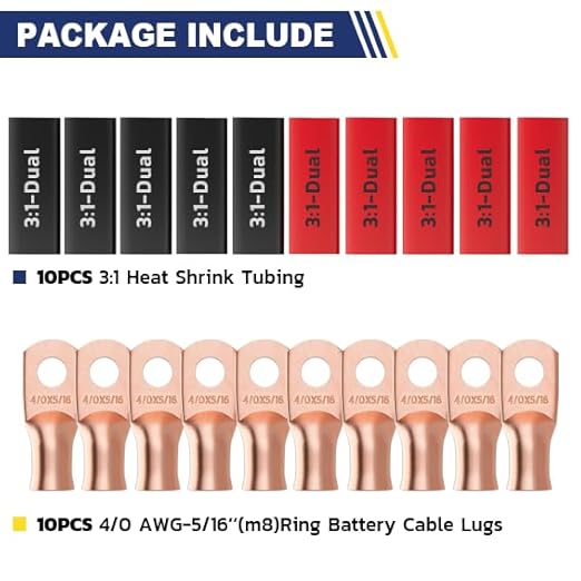 haisstronica 10pcs 4/0 AWG - 5/16"(M8) Battery Cable Lugs, Heavy Duty Copper Wire Lugs with 10pcs 3:1 Adhesive Heat Shrink Tubing, 0000 Gauge Wire Lugs, Battery Terminal Connector, Battery Cable Ends