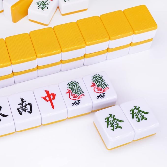 drizzle Chinese Mahjong Game Set - 146 Medium Size Tiles 1.3inch with Instructions - Professional Mah Jong Play Yellow [專業中式麻將]