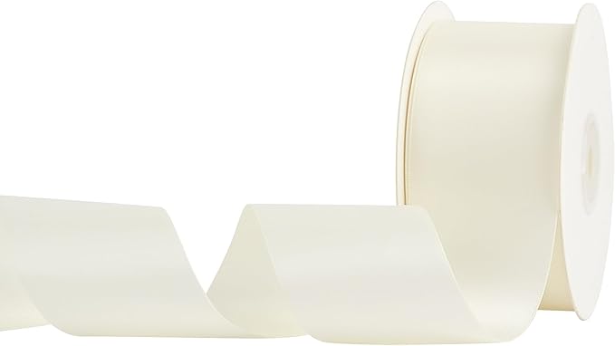 HUIHUANG White Ribbon 2 inch Wide Antique White Double-Faced Satin Ribbon for Flower Arrangements Supplies Wedding Bridal Shower Decor Invitations Crafts Bows Gift Wrapping, Basket - 25 Yards/Roll