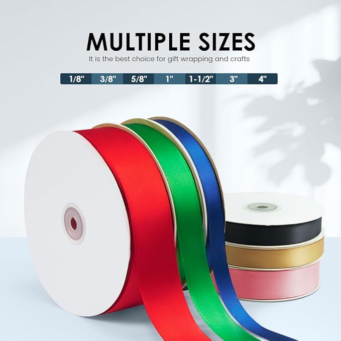 1/8" Wide x 100 Yards Single Face Polyester Satin Ribbon, Satin Ribbon for Crafts, Gift, Hair Bows, Wedding Party Decoration, Bow Making & Other Projects (Red)
