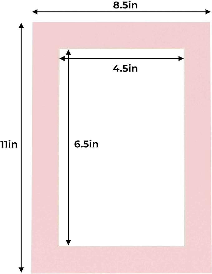 5x7 Mat for 8.5x11 Frame - Precut Mat Board Acid-Free Soft Pink 5x7 Photo Matte Made to Fit a 8.5x11 Picture Frame, Premium Matboard for Family Photos, Show Kits, Art, Picture Framing, Pack of 10 Mats