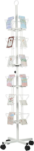 PATIKIL 6 Tier Rotating Greeting Card Rack, Metal Spinning Greeting Card Display Stand Portable Postcard Rack Holder Organizer for Postcard Sticker Photo Desk Book Stamp, White
