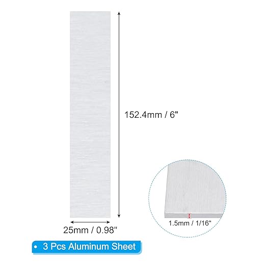 PATIKIL 6061 T651 Aluminum Sheet Metal 6 x 1 x 1/16(0.0625") Inch 3Pcs Flat Plain Aluminum Plate Covered Stock with Protective Film, Heat Rectangle 1.5MM for Lndustry Crafting
