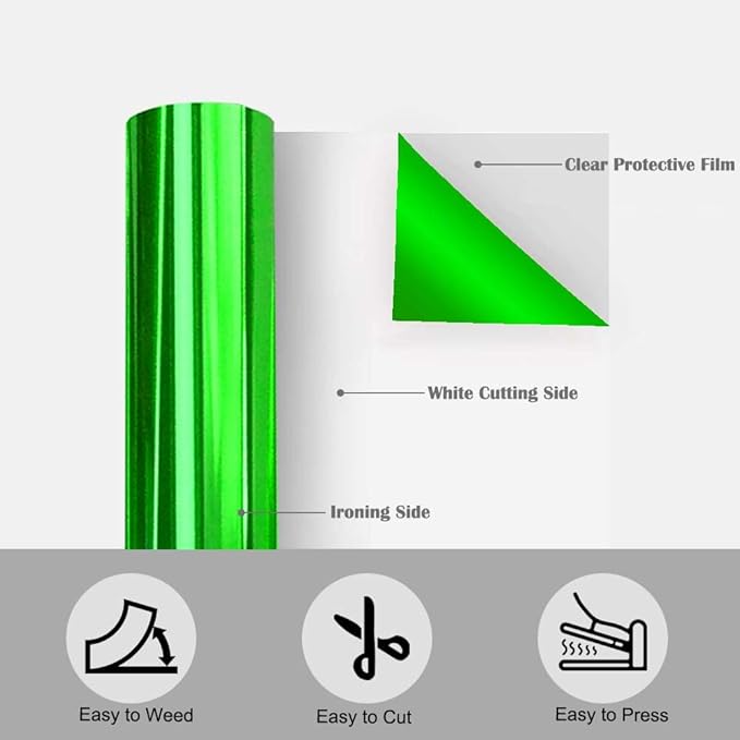 Tvinyl Warehouse Green Foil HTV Metallic Heat Transfer Vinyl Roll 12" x 6FT for All Cutter Machine