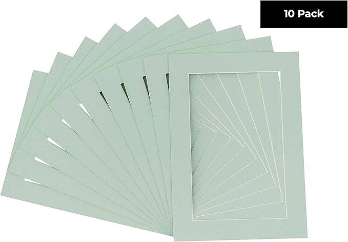 5x7 Mat for 8.5x11 Frame - Precut Mat Board Acid-Free Honeydew Green 5x7 Photo Matte For a 8.5x11 Picture Frame, Premium Matboard for Family Photos, Show Kits, Art, Picture Framing, Pack of 10 Mats