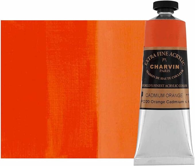 Charvin Extra Fine Professional Artist Acrylic Paint Colors, Nature Themed Hues, 60ml Cadmium Orange
