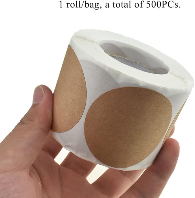 HAHIYO 2Inch 500Pcs Natural Brown Kraft Sticker Round Label Sticker Roll Round Blank Label Sticker to Write On Permanent Adhesive Dot Sticker for Jar and Canning Label Price Tag Store Organizing