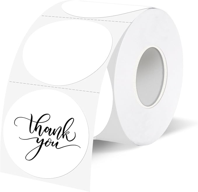 1.5 Inch White Round Thermal Sticker Labels, Self-Adhesive Circle Direct Thermal Labels, Waterproof/Removable- Perforation Line Design- 350 Pcs/ 1.5 Inch