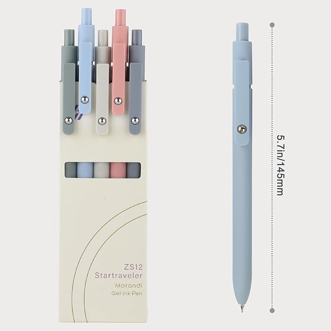 FIOVER Gel Pens, 5pcs 0.5mm Quick Dry Black Ink Fine Point Smooth Writing Pens High-End Series Ballpoint for Office School Supplies(Morandi)