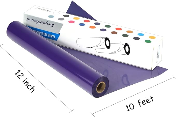 guangyintong Purple Matte HTV Vinyl Roll, 12" x 10ft, Heat Transfer for T-Shirts, All Cutter Machine Compatible, DIY Design, Sports Mesh, Cotton, Polyester, Fade Resistant