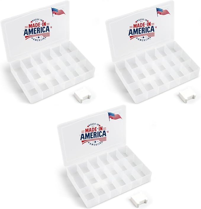 3PACK Embroidery Floss Organizer Box with 50 Cardboard Bobbins - 17 Compartments Clear embroidery thread and Beads organizer box, Snap-Tight Clear Sewing Organizer - Jewelry Bead Holder (Made in USA)