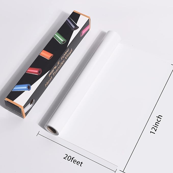 RENLITONG White Iron on Vinyl 12Inch by 20ft Roll HTV Heat Transfer Vinyl for T-Shirt HTV Rolls for All Cutter Machine - Easy to Cut & Weed for Heat Transfer Design