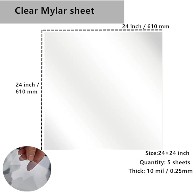 Transparent Blank Mylar Stencil Sheets for Cutting, 24" x 24" 10 mil/0.25mm Thick 5 Sheets.Gift, Acetate Template Material, Craft Plastic Sheets (24×24” /10 mil)