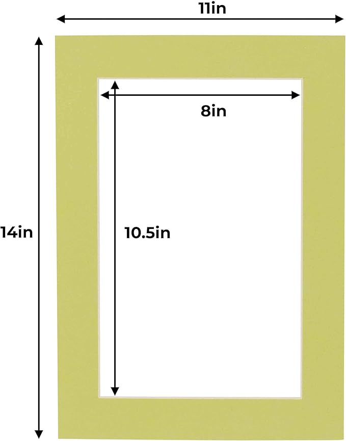 11x14 Mat for 8.5x11 Photo - Precut Pistachio Green Picture Matboard for Frames 11 x 14 Inches - Bevel Cut to Display Art 8.5 x 11 - Acid Free Pack of 100 MATS with Backing Boards & Clear Bags