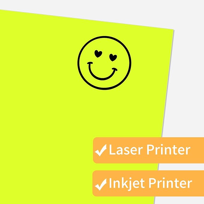 Neon Yellow Sticker Paper Labels for Laser & Inkjet Printer, Fluorescent Yellow Printable Sticker Paper- Matte, Letter Size 8.5" x 11"