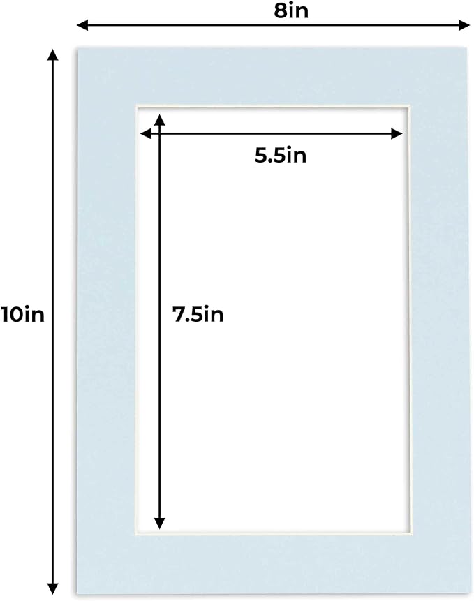 6x8 Mat for 8x10 Frame - Precut Mat Board Acid-Free Show Kit with Backing Board, and Clear Bags Baby Blue 6x8 Photo Matte Made to Fit a 8x10 Picture Frame Matboard for Framing, Pack of 1 Mat