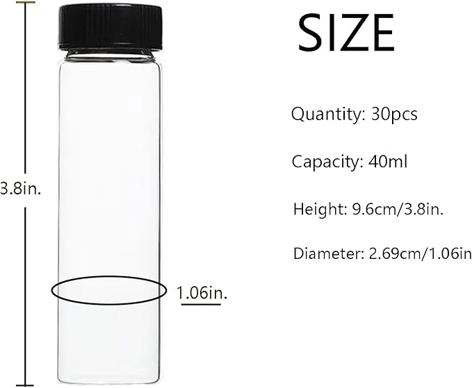 40ml Clear Small Glass Vials 30pcs with Screw Caps(30pcs)