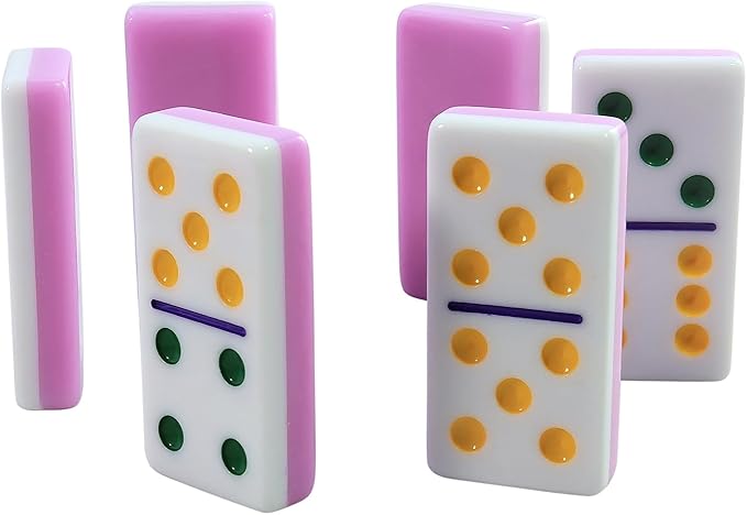 IDTQ Dominoes Set for Adults, Double 6 Dominos Game Set with 28 Domino Tiles Double with Upscale Gift Boxes -7 Polyhedral Dice -Classic Board Games (Pink)