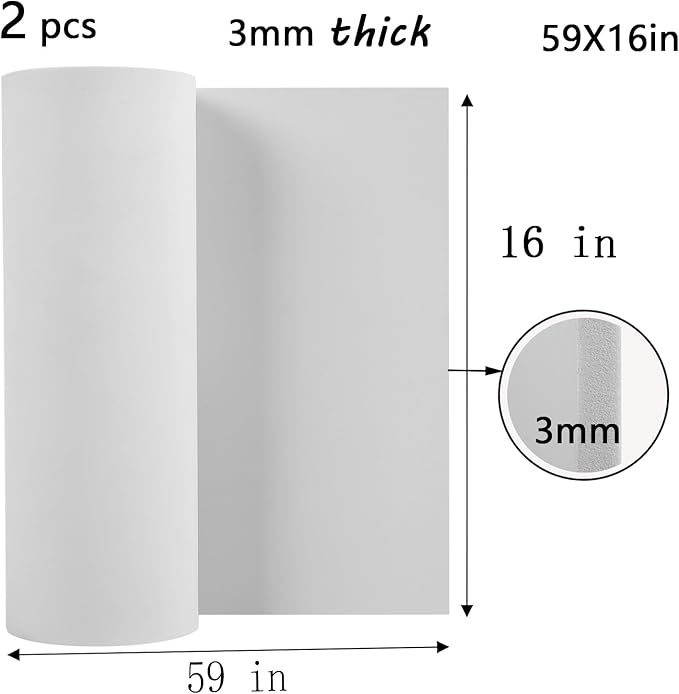 AMZQNART 2Pcs EVA Foam 3mm, Cosplay Foam 16x59 inch White, High Density 90 kg/m³, for Craft Projects Cosplay Costumes, Fake Weapons, Decorations, Christmas, Easter, Thanksgiving, etc.
