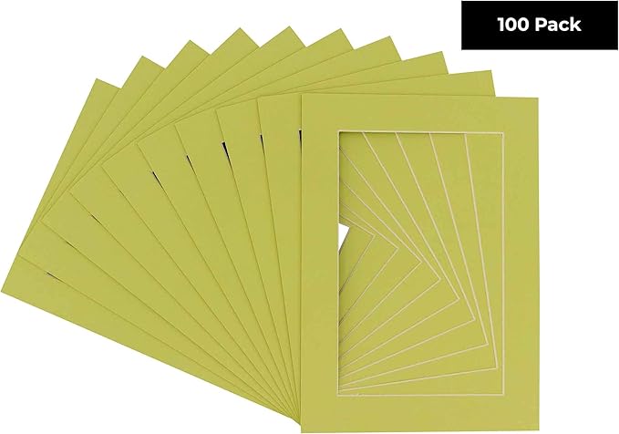 11x14 Mat for 8.5x11 Photo - Precut Pistachio Green Picture Matboard for Frames 11 x 14 Inches - Bevel Cut to Display Art 8.5 x 11 - Acid Free Pack of 100 MATS with Backing Boards & Clear Bags