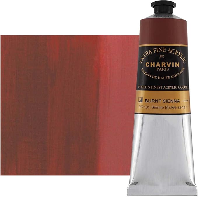 Charvin Extra Fine Professional Acrylic Paint - Burnt Sienna, 150ml Tube, Triple-Milled, Lightfast Pigments, Open Stock Artist Acrylic Paints in Nature-Inspired Hues
