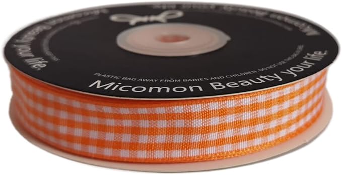 Orange Gingham Plaid Checked Ribbon 25 Yards Each Roll 100% Polyester (5/8",Orange)