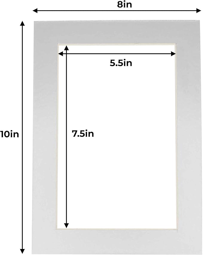 6x8 Mat for 8x10 Frame - Precut Mat Board Acid-Free Metallic Silver 6x8 Photo Matte for a 8x10 Picture Frame, Premium Matboard for Family Photos, Show Kits, Art, Picture Framing, Pack of 25 Mats
