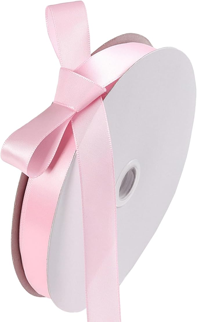 5/8" x 100 Yards Light Pink Polyester Satin Ribbon Single Faced Bulk Fabric Ribbons for Gift Wrapping, Crafting, Bows Making, Sewing, Wedding, Home Decor