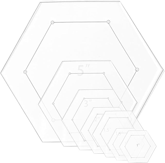 7 Pieces Hexagon Quilting Template with 1/4 Inch Seam Allowance, Hexagon Acrylic Quilting Rulers and Templates for Sewing DIY Manual Crafts Including 1 Inch*2, 1.5 Inch*2, 2 Inch, 3 Inch, 5 Inch