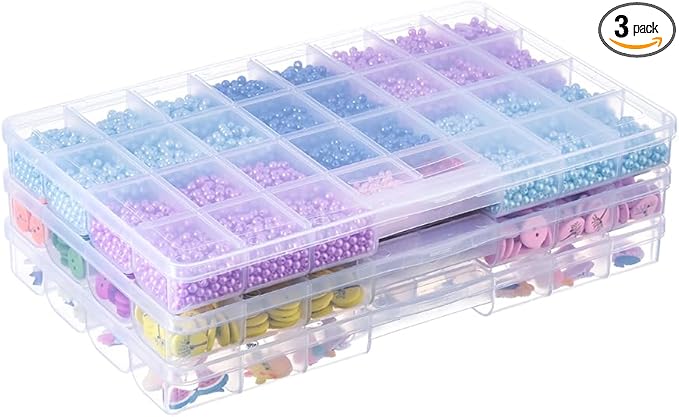 BangQiao 3 Pack Fixed 32 Grids Clear Plastic Storage Box, Transparent Organizer Container Case for Bead, Button, Jewelry, Diamond, Craft Supplies, Small Parts, Sewing Kit, DIY Accessories