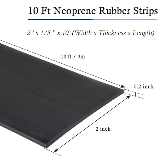 Neoprene Rubber Strips Self Adhesive Solid Rubber Sheets, Rolls & Strips for DIY Gaskets Crafts Pads Seals Warehouse Flooring Neoprene Sheet with Adhesive Backing (2" Wide x 1/5" Thick x 10' Long)