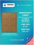 Premium Label Supply Brown Kraft Sticker Square Labels – 3" x 3" – Laser/Inkjet Compatible – (6 per Sheet), 1000 Sheets – 6,000 Total Adhesive Labels