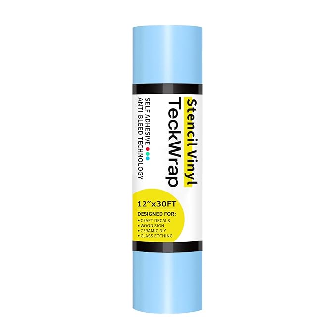 TECKWRAP Blue Stencil Vinyl - Blue Stencil Film for Craft Cutter - Removable Vinyl Stencil Paper - Easy to use, No Residue, Multi-Purpose (12” x 30FT)