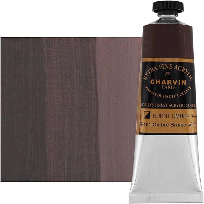 Charvin Extra Fine Professional Acrylic Paint - Burnt Umber, 150ml Tube, Triple-Milled, Lightfast Pigments, Open Stock Artist Acrylic Paints in Nature-Inspired Hues