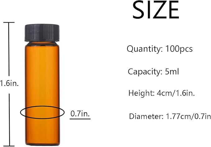 5ml Amber Small Glass Vials 100pcs with Screw Caps(100pcs)