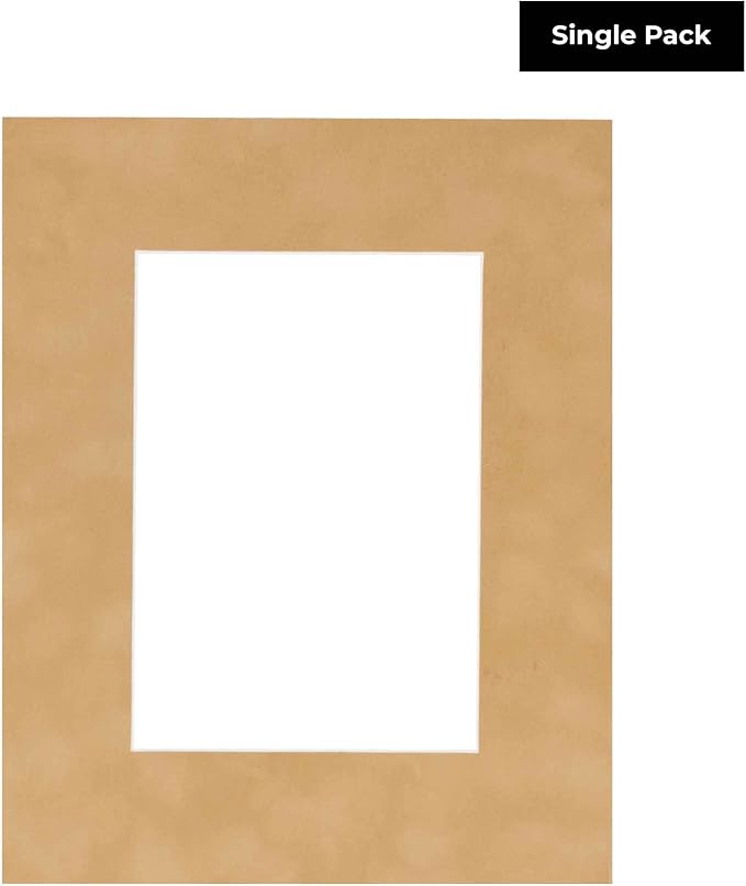 8x10 Mat Bevel Cut for 5.5x8.5 Photos - Acid Free Beige Suede Precut Matboard with Backing Board and Crystal Clear, Self Seal Photo Mat Bag - for Pictures, Photos, Framing - 4-ply Thickness