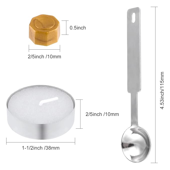 500 Pcs Octagon Sealing Wax Beads Gold Wax Seal Beads with 4 Pcs Tea Candles and 1 Pcs Wax Melting Spoon for Crafts Letter Wine Greeting Cards Sealing
