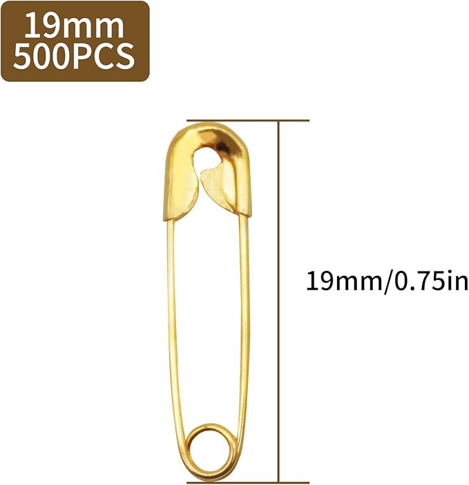 500PCS Safety Pins, 0.75Inch/19mm Small Safety pins, Rust Resistant Nickel Plated Steel Set for Crafting, Sewing, Rimming Fastening Clip Button for Garment Hang Tag (Gold)