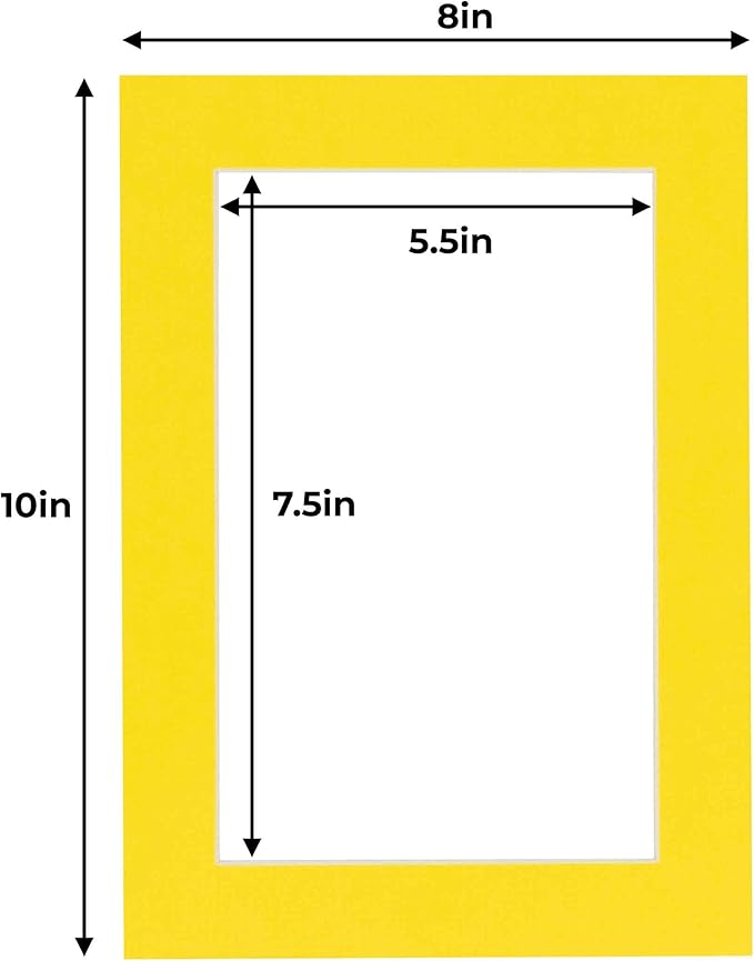 6x8 Mat for 8x10 Frame - Precut Mat Board Acid-Free Yellow 6x8 Photo Matte Made to Fit a 8x10 Picture Frame, Premium Matboard for Family Photos, Show Kits, Art, Picture Framing, Pack of 1 Mat