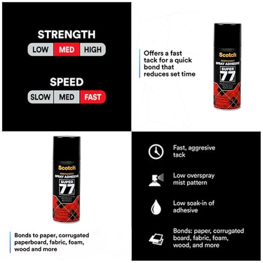 Scotch Super 77 Multipurpose Adhesive Spray, Bonds to Fabric, Cardboard, Plastic, Metal, Wood, Felt, and More, 10.7 Ounces (7716)
